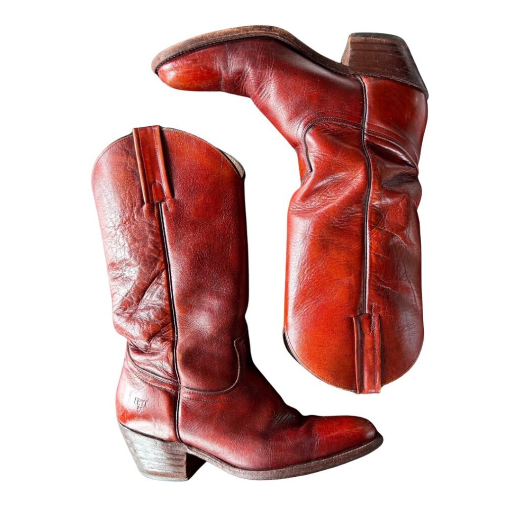 FRYE Mens Billy Mahogany Vintage Leather Western Cowboy Boots Mens Size 9.5 - Picture 2 of 9